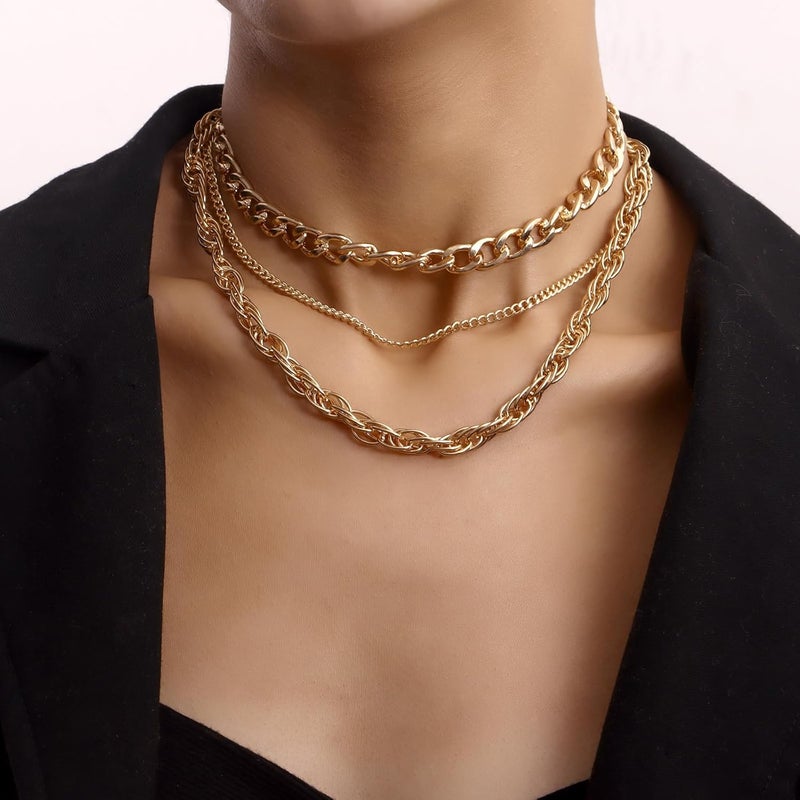 ANGLEQUEEN Chunky Silver Necklaces for Women Silver Layered Pirate Necklaces Punk 8090s Hip Hop Cuban Link Chain Necklace Layered Choker Necklace Pirate Prom Jewelry Freaknik Outfit Accessories - Image 3